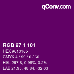 Color code: RGB 97 1 101 | qconv.com