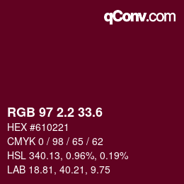 カラーコード: RGB 97 2.2 33.6 | qconv.com
