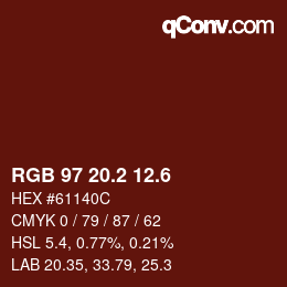 カラーコード: RGB 97 20.2 12.6 | qconv.com