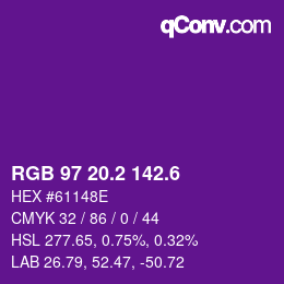 カラーコード: RGB 97 20.2 142.6 | qconv.com