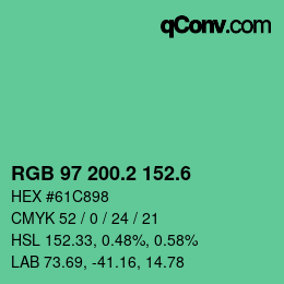 カラーコード: RGB 97 200.2 152.6 | qconv.com
