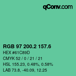 カラーコード: RGB 97 200.2 157.6 | qconv.com