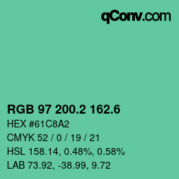 カラーコード: RGB 97 200.2 162.6 | qconv.com