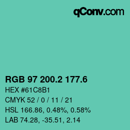 カラーコード: RGB 97 200.2 177.6 | qconv.com