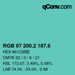 カラーコード: RGB 97 200.2 187.6 | qconv.com