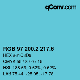 カラーコード: RGB 97 200.2 217.6 | qconv.com