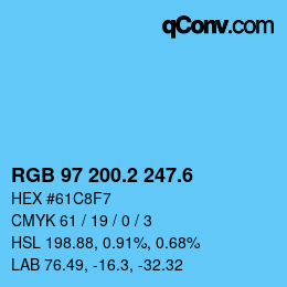 カラーコード: RGB 97 200.2 247.6 | qconv.com