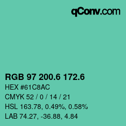 カラーコード: RGB 97 200.6 172.6 | qconv.com