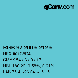 カラーコード: RGB 97 200.6 212.6 | qconv.com
