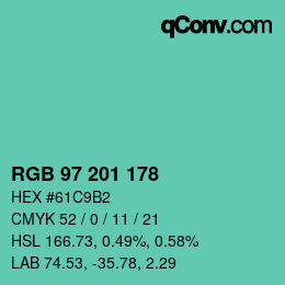 Color code: RGB 97 201 178 | qconv.com