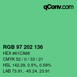 カラーコード: RGB 97 202 136 | qconv.com