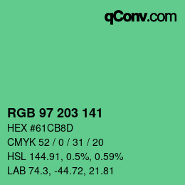 Color code: RGB 97 203 141 | qconv.com