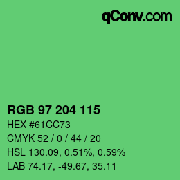 Color code: RGB 97 204 115 | qconv.com