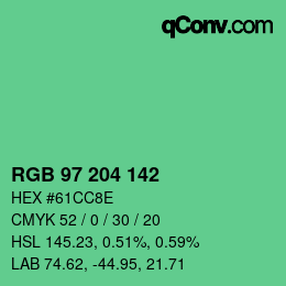 颜色代码: RGB 97 204 142 | qconv.com