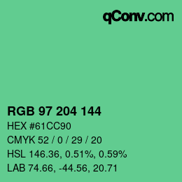 颜色代码: RGB 97 204 144 | qconv.com