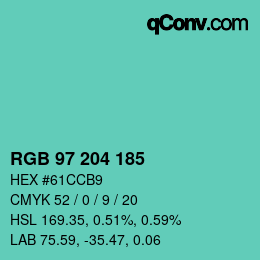 Código de color: RGB 97 204 185 | qconv.com