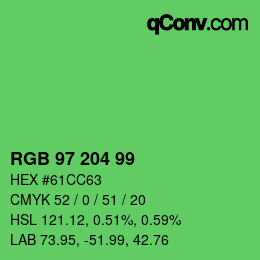Color code: RGB 97 204 99 | qconv.com