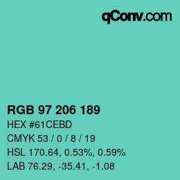 Código de color: RGB 97 206 189 | qconv.com