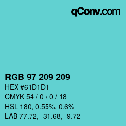 颜色代码: RGB 97 209 209 | qconv.com