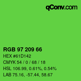 カラーコード: RGB 97 209 66 | qconv.com