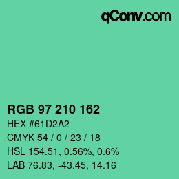 カラーコード: RGB 97 210 162 | qconv.com