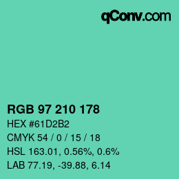 カラーコード: RGB 97 210 178 | qconv.com
