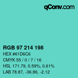 カラーコード: RGB 97 214 198 | qconv.com