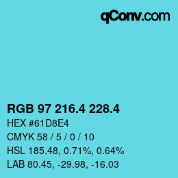 カラーコード: RGB 97 216.4 228.4 | qconv.com