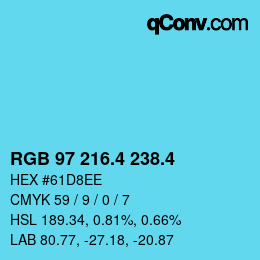 カラーコード: RGB 97 216.4 238.4 | qconv.com