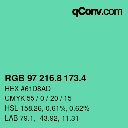カラーコード: RGB 97 216.8 173.4 | qconv.com