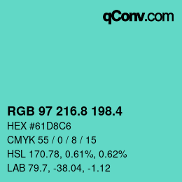 カラーコード: RGB 97 216.8 198.4 | qconv.com