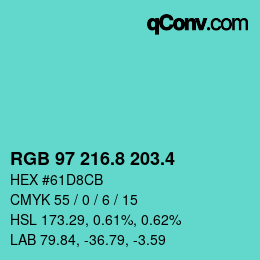 カラーコード: RGB 97 216.8 203.4 | qconv.com