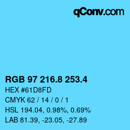 カラーコード: RGB 97 216.8 253.4 | qconv.com
