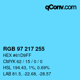 Color code: RGB 97 217 255 | qconv.com