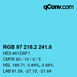 カラーコード: RGB 97 218.2 241.6 | qconv.com