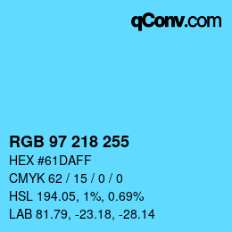 Color code: RGB 97 218 255 | qconv.com