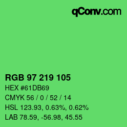 カラーコード: RGB 97 219 105 | qconv.com