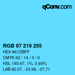 Color code: RGB 97 219 255 | qconv.com