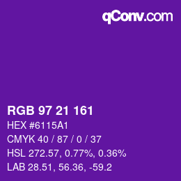Color code: RGB 97 21 161 | qconv.com