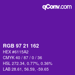 Color code: RGB 97 21 162 | qconv.com
