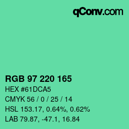 Color code: RGB 97 220 165 | qconv.com