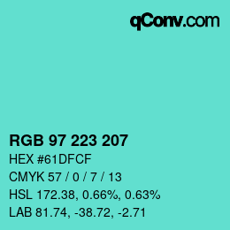 Color code: RGB 97 223 207 | qconv.com