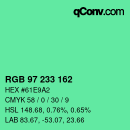カラーコード: RGB 97 233 162 | qconv.com