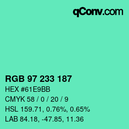 Color code: RGB 97 233 187 | qconv.com