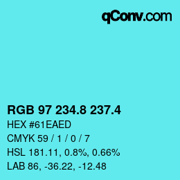カラーコード: RGB 97 234.8 237.4 | qconv.com