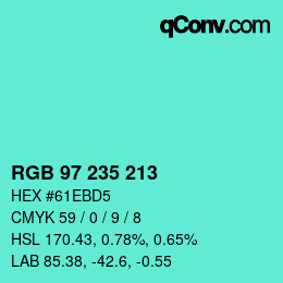 Color code: RGB 97 235 213 | qconv.com