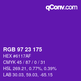 Color code: RGB 97 23 175 | qconv.com