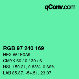 Color code: RGB 97 240 169 | qconv.com