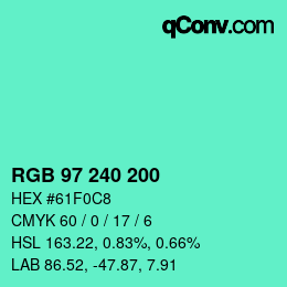 Color code: RGB 97 240 200 | qconv.com