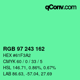 Color code: RGB 97 243 162 | qconv.com